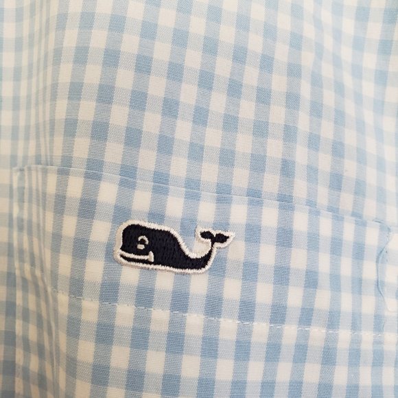 Vinyard Vines Blue and White Gingham Long Sleeve MENS LARGE Shirt. Tucker style. - Picture 2 of 3